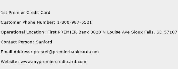 1st Premier Credit Card Phone Number Customer Service