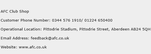 AFC Club Shop Phone Number Customer Service