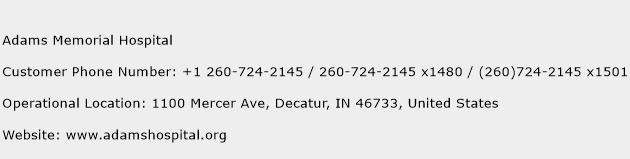 Adams Memorial Hospital Phone Number Customer Service