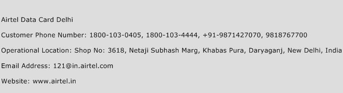 Airtel Data Card Delhi Phone Number Customer Service