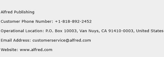 Alfred Publishing Phone Number Customer Service