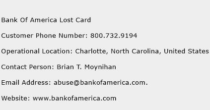 Bank Of America Lost Card Phone Number Customer Service