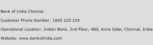 Bank of India Chennai Phone Number Customer Service