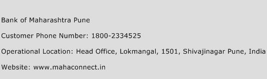 Bank of Maharashtra Pune Phone Number Customer Service