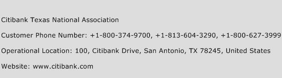 Citibank Texas National Association Phone Number Customer Service