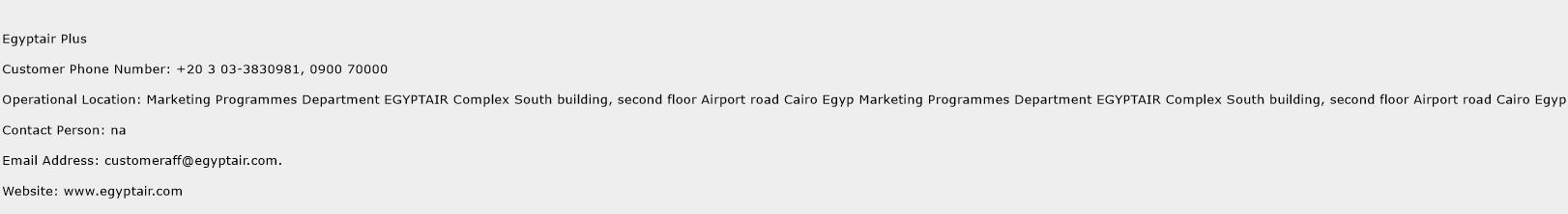 Egyptair Plus Phone Number Customer Service