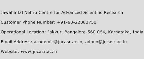 Jawaharlal Nehru Centre for Advanced Scientific Research Phone Number Customer Service