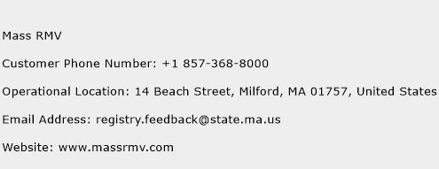 Mass RMV Phone Number Customer Service