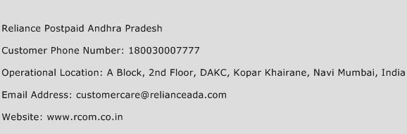 Reliance Postpaid Andhra Pradesh Phone Number Customer Service