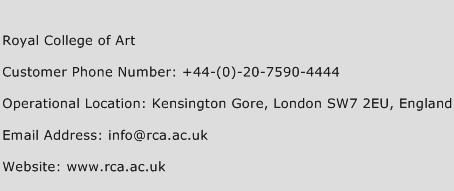 Royal College of Art Phone Number Customer Service