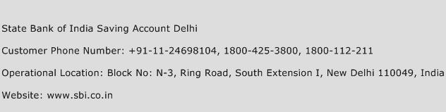 State Bank of India Saving Account Delhi Phone Number Customer Service