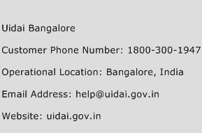 UIDAI Bangalore Phone Number Customer Service