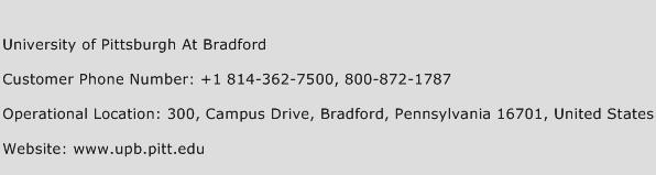 University of Pittsburgh At Bradford Phone Number Customer Service