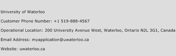 University of Waterloo Phone Number Customer Service